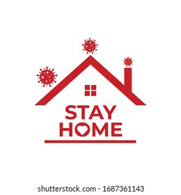 Stay at home slogan with house and heart inside. Protection campaign or measure from coronavirus, COVID--19. Stay home quote text, hash tag or hashtag. Coronavirus, COVID 19 protection logo.