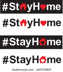 Stay at home slogan with house and heart. Protection campaign or measure from coronavirus. Stay home quote text, hash tag or hashtag, icon, logo.