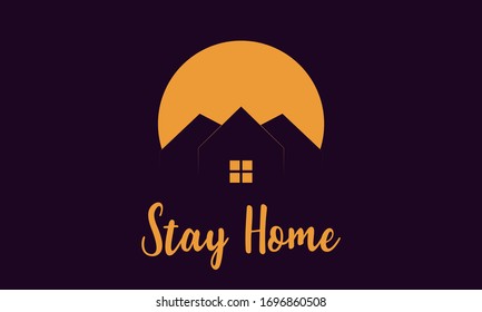 Stay at home slogan with house and heart inside. Protection campaign or measure from coronavirus, COVID--19. Stay home quote text.