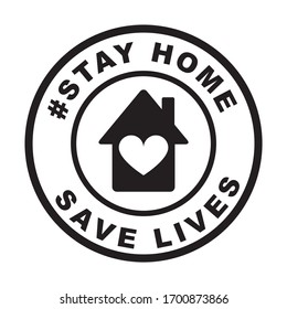 Stay at home slogan with house and heart inside. Protection campaign or measure from coronavirus, COVID-19. Stay home quote text, hash tag or hashtag. Coronavirus, COVID 19 protection logo, vector.