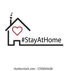 Stay at home slogan with house and heart inside. Protection campaign or measure from coronavirus, COVID 19. Stay home quote text, hash tag or hashtag. Coronavirus, COVID 19 protection logo. EPS10