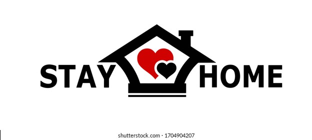 Stay home slogan with house and heart inside. Stay at home symbol for #stayhome social media campaign. Self isolation emblem for quarantine times.