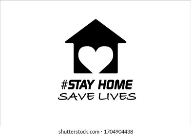 Stay at home slogan with house and heart inside. Protection campaign or measure from coronavirus, COVID--19. Stay home quote text, hash tag or hashtag. Coronavirus, COVID 19 protection logo