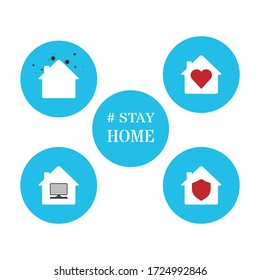 Stay at home slogan with house and heart inside. Protection campaign or measure from coronavirus, COVID-19. Stay home quote text, hash tag or hashtag. Coronavirus, COVID 19 protection logo