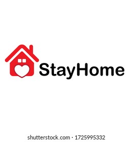 Stay home slogan with house and heart inside. Protection campaign or measure from coronavirus, COVID--19. 