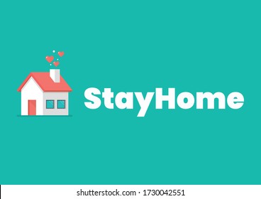 Stay at home slogan with house icon. Vector illustration