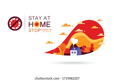 Stay at home slogan ,Protection campaign or measure from coronavirus, COVID 19. Stay home quote text, hash tag or hashtag. Coronavirus, COVID 19 protection logo Vector illustration