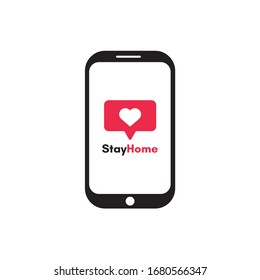 Stay Home smartphone. Campaign against coronavirus, covid-19, 2019-ncov. Poster for print and stamps. Message isolated on white background.