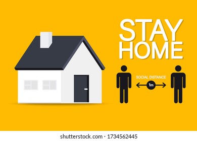 Stay at home. Social Distancing. Keep safe distance sign. Keep the 1 meter distance. Steps to protect yourself during Coronavirus spreading to decrease virus transmission. Coronavirus, COVID-19 