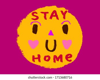 Stay home social media campaign and coronavirus prevention. Stay Safe Communication concept. Health care concept. Self-quarantine home. Yellow face