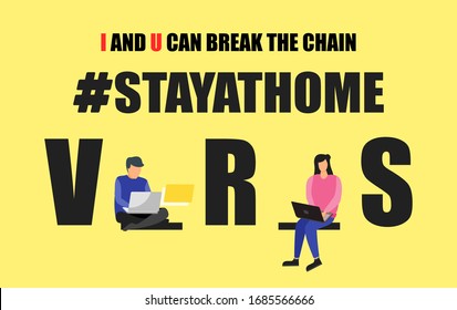 Stay at Home and Social or Physical Distancing Movement During Coronavirus COVID-19 Pandemic Outbreak. An Effort to Stop or Slow Down Spread of Novel Corona Virus Vector. With People Young Man & Woman