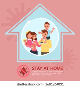 Stay at home, stop coronavirus concept character vector design