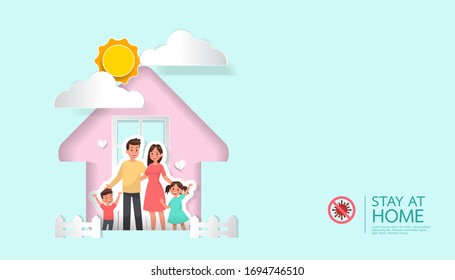 Stay at home, stop coronavirus concept character vector design