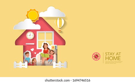 Stay at home, stop coronavirus concept character vector design