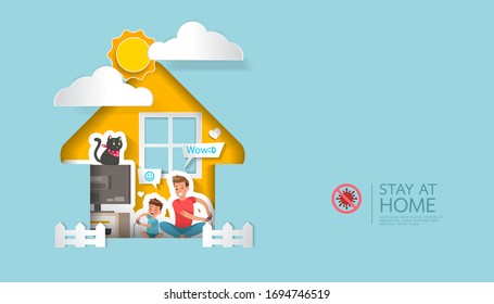 Stay at home, stop coronavirus concept character vector design