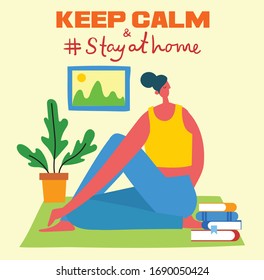 Stay at home. Stop coronavirus. People  staying at home for prevent virus Covid19 in the flat style
