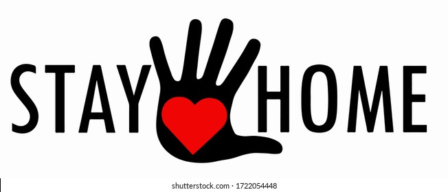 Stay at home symbol with heart, hand and words stay home vector icon. Stayhome campaign for pandemic coronavirus outbreak prevention.