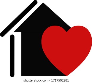 Stay at home symbol. Heart and house vector icon. Stayhome campaign for pandemic coronavirus outbreak prevention