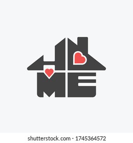 Stay at home symbol - house and heart sign - isolated vector illustration