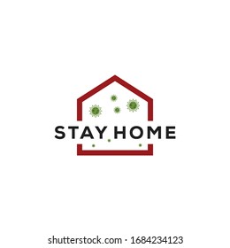 stay at home with a symbol of a padlock and corona virus