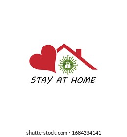stay at home with a symbol of a padlock and corona virus