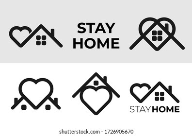 Stay home symbol vector illustration. Love and house icon image. Logo concept for stay health, stay safe. Work from home symbol.