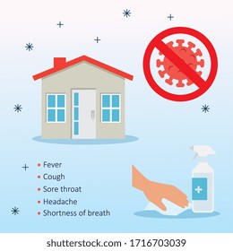 stay at home and symptoms of 2019 ncov vector illustration design