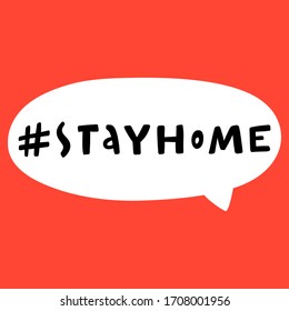 Stay Home Tag. Sticker for social media content. Vector hand drawn illustration with cartoon lettering. Bubble pop art comic style poster, t shirt print, post card, video blog cover