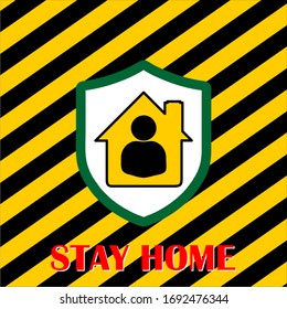 Stay home text with guard and home icon vector icons Covid-19 self-quarantine vintage background