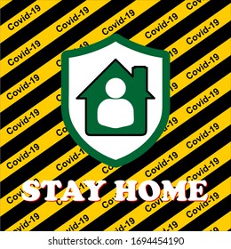 Stay home text with guard and home icon vector icons Covid-19 self-quarantine vintage background
