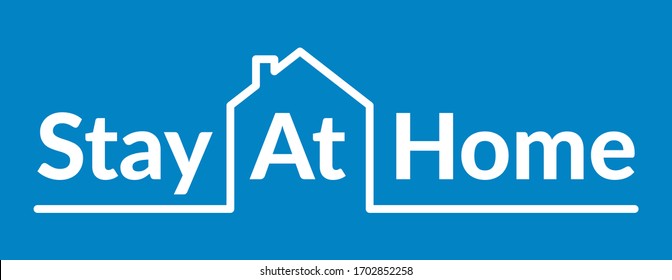 Stay at home text and home or house formed by line. Virus or coronavirus protection campaign logo. Self isolation appeal as sign or symbol. Social distancing concept, design. Vector illustration.