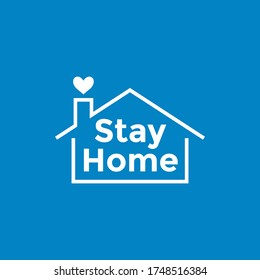 Stay at home text in house icon with heart above chimney. Virus prevention concept with self isolation. perfect for sign or symbol. COVID 19 protection campaign logo. Vector illustration