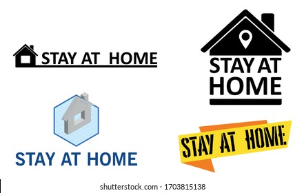 Stay home text set. Isolation at home to prevent coronavirus pandemic. Work from home. Stay home save lives. Positive set of quotes, house and heart. House Isolated on a White Background. 