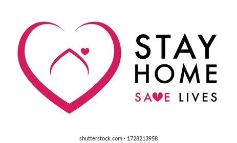 Stay at home text symbols logo design with heart , COVID 19 or coronavirus logo.  isolated on white background ,Vector illustration EPS 10