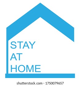 Stay at home text under house roof. COVID 19 or coronavirus protection campaign logo. Self isolation appeal as sign or symbol. Virus prevention concept. Vector illustration.