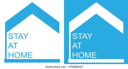 Stay at home text under house roof set. COVID 19 or coronavirus protection campaign logo. Self isolation appeal as sign or symbol. Virus prevention concept. Vector illustration.