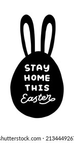 Stay Home this Easter Logo with Rabbit Ears and Egg. Easter Day Cute Logo Isolated in White