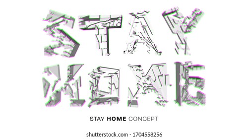 Stay home typography design. Corona virus self isolation and quarantine concept. Social distance covid-19 coronavirus prevention. Eps10 vector