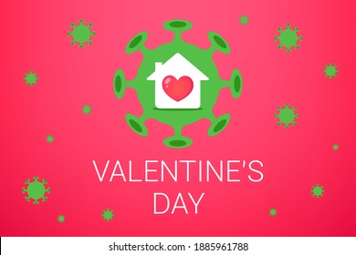 stay home for valentine day holiday. flat vector illustration
