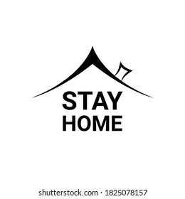 Stay home, vector black illustration on white isolated background