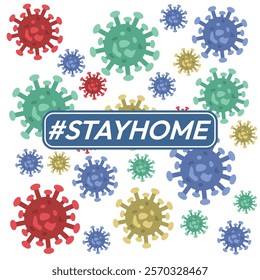 Stay home vector content on a white background. #stayhome background. seamless virus pattern.