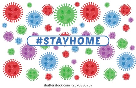 Stay home vector content on a white background. #stayhome background. seamless pattern viruses in background.