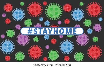 Stay home vector content on a white background. #stayhome background. seamless pattern viruses in background.