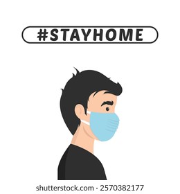 Stay home vector content on a white background. #stayhome background. man wearing mask.