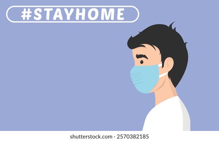 Stay home vector content on a white background. #stayhome background. man wearing mask.