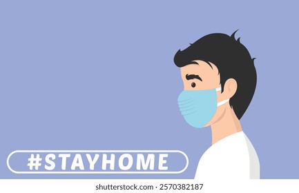 Stay home vector content on a white background. #stayhome background. man wearing mask.