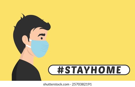 Stay home vector content on a white background. #stayhome background. man wearing mask.