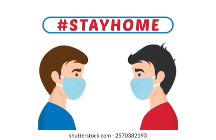 Stay home vector content on a white background. #stayhome background. man wearing mask.