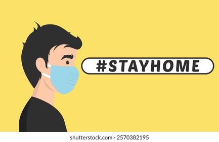 Stay home vector content on a white background. #stayhome background. man wearing mask.