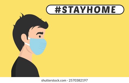 Stay home vector content on a white background. #stayhome background. man wearing mask.